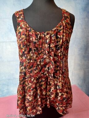 Antilia Femme Red Multi Floral Ruffle Tank Top